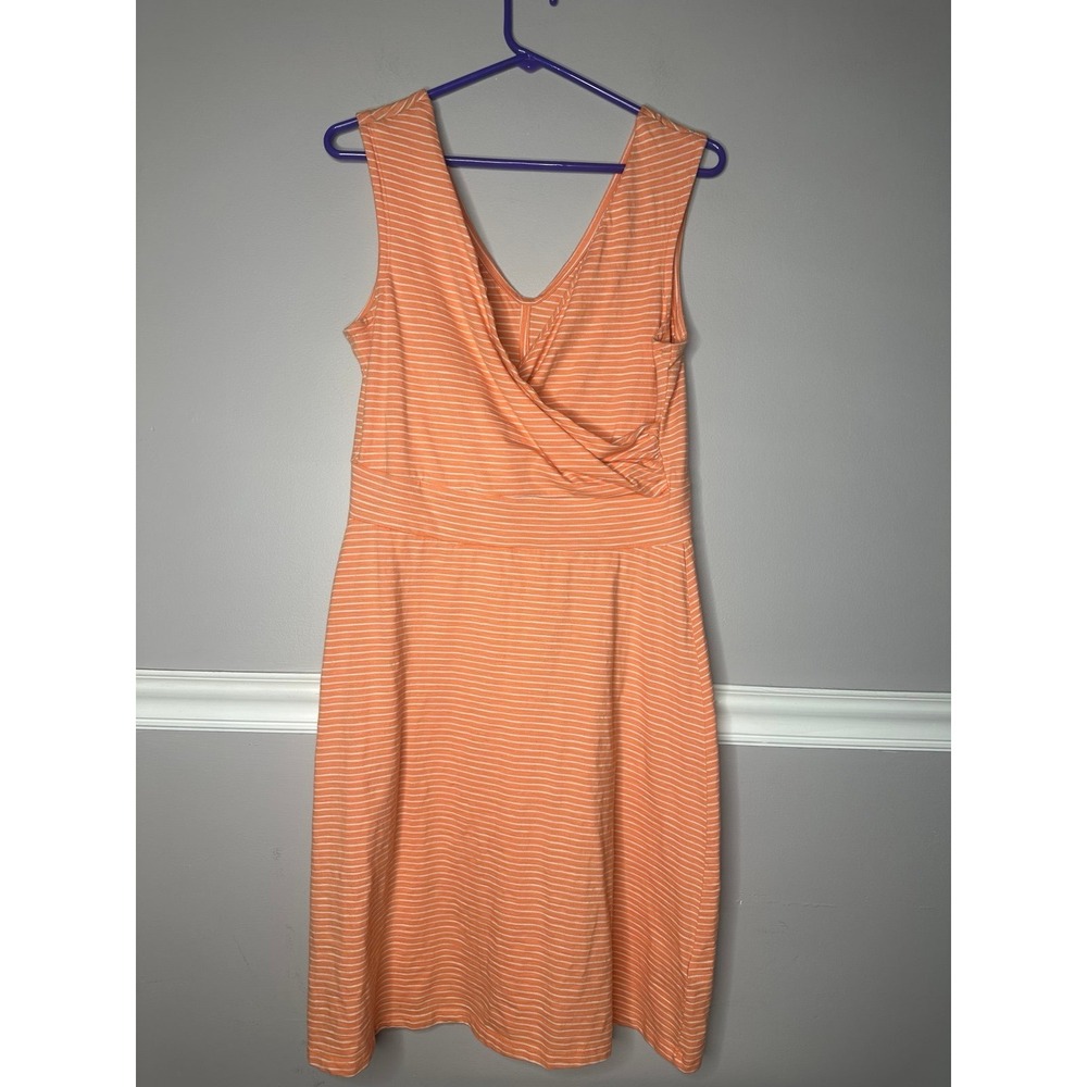 Patagonia Summer Midi Beach Dress Thin stripes Orange white Sz Large
